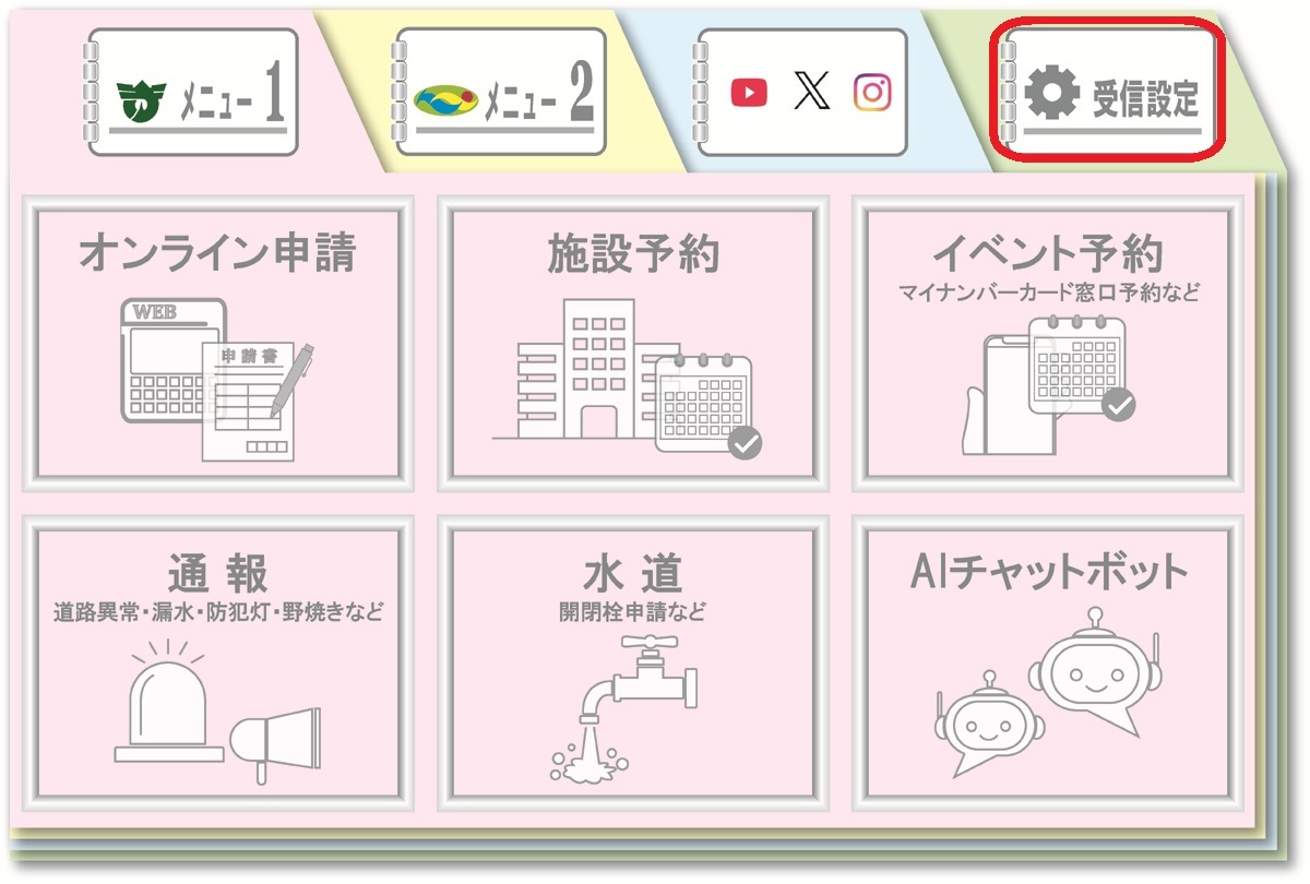 スマホ役場リッチメニュー受信設定位置案内